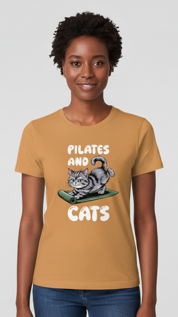 "Pilates And Cats" Whimsical Cat Graphic T-shirt