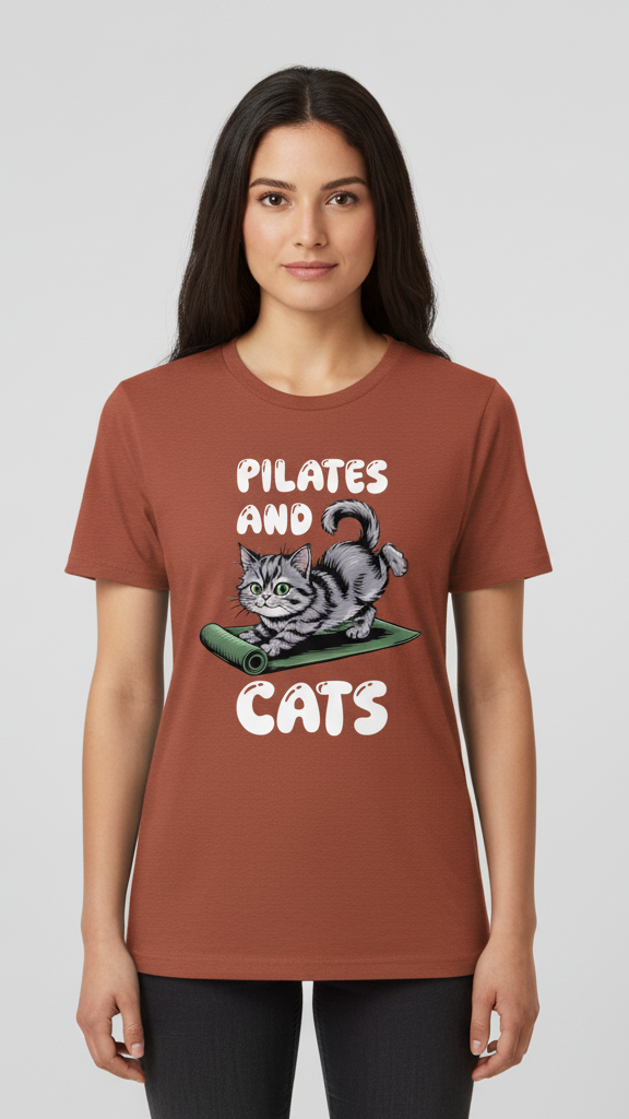 "Pilates And Cats" Whimsical Cat Graphic T-shirt