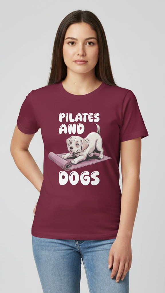"Pilates And Dogs" Whimsical Puppy Graphic T-shirt