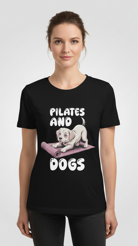 "Pilates And Dogs" Whimsical Puppy Graphic T-shirt