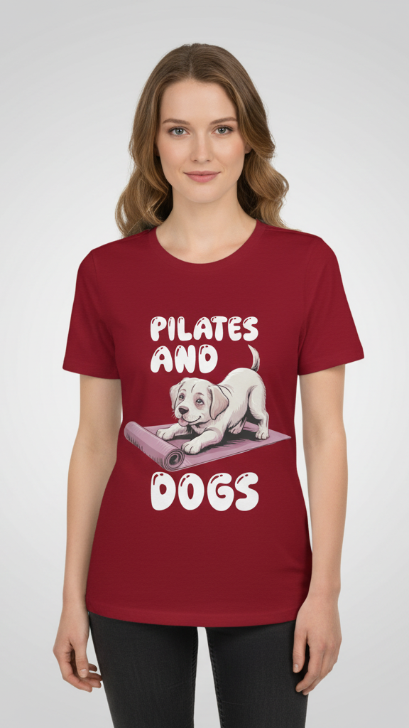 "Pilates And Dogs" Whimsical Puppy Graphic T-shirt