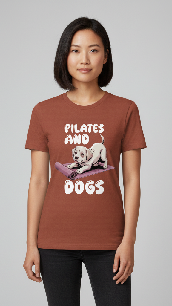 "Pilates And Dogs" Whimsical Puppy Graphic T-shirt