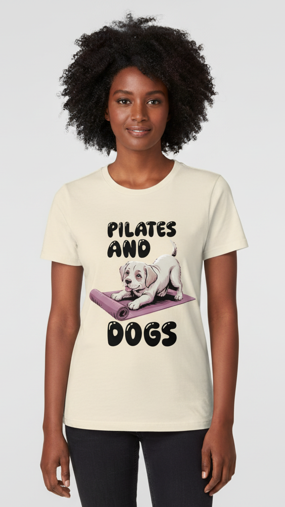 "Pilates And Dogs" Whimsical Puppy Graphic T-shirt