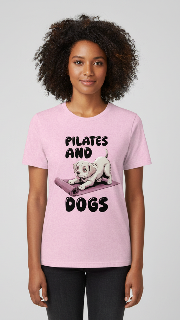 "Pilates And Dogs" Whimsical Puppy Graphic T-shirt