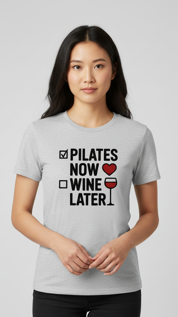 "Pilates Now Wine Later" Checklist T-shirt