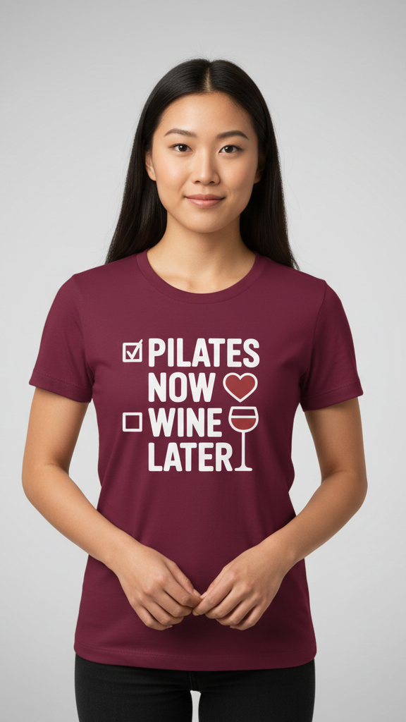 "Pilates Now Wine Later" Checklist T-shirt