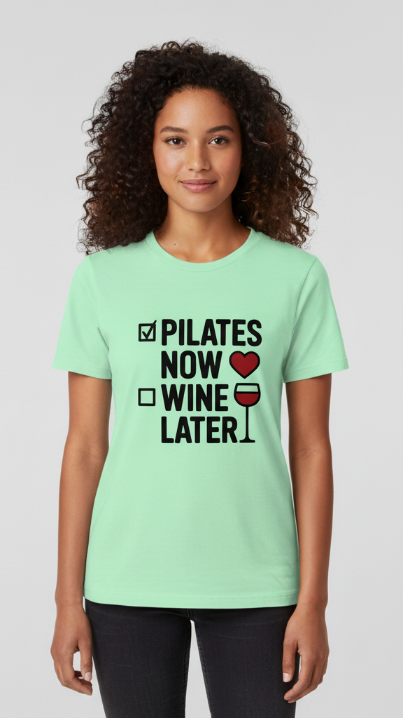 "Pilates Now Wine Later" Checklist T-shirt