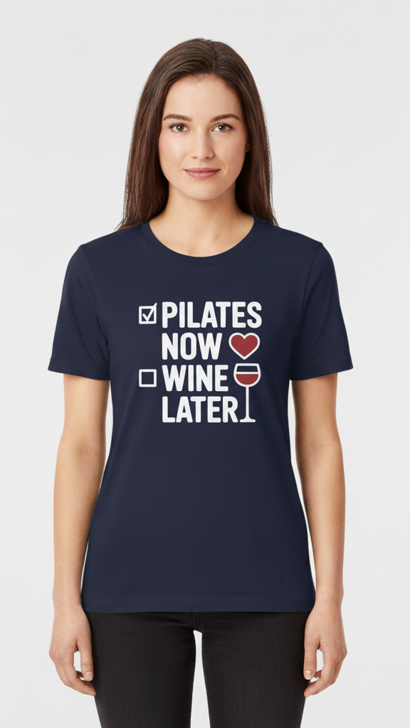"Pilates Now Wine Later" Checklist T-shirt