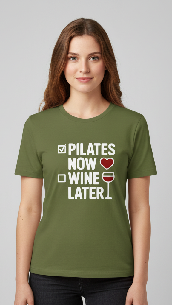 "Pilates Now Wine Later" Checklist T-shirt