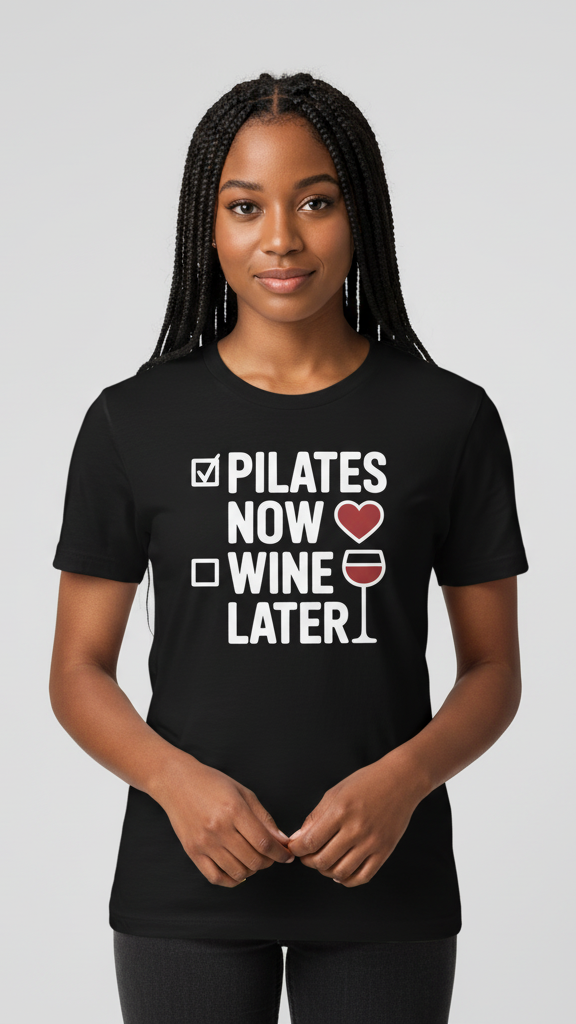"Pilates Now Wine Later" Checklist T-shirt