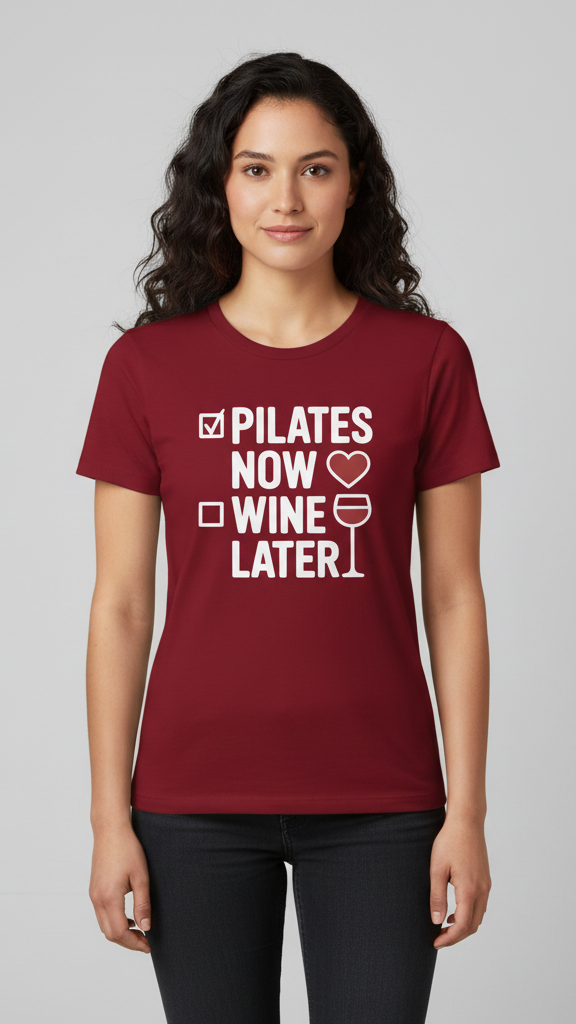 "Pilates Now Wine Later" Checklist T-shirt