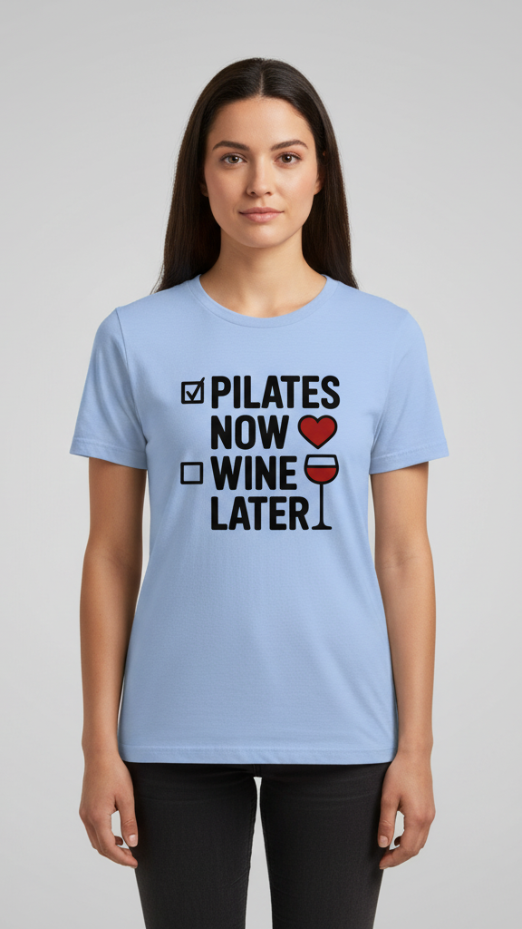 "Pilates Now Wine Later" Checklist T-shirt