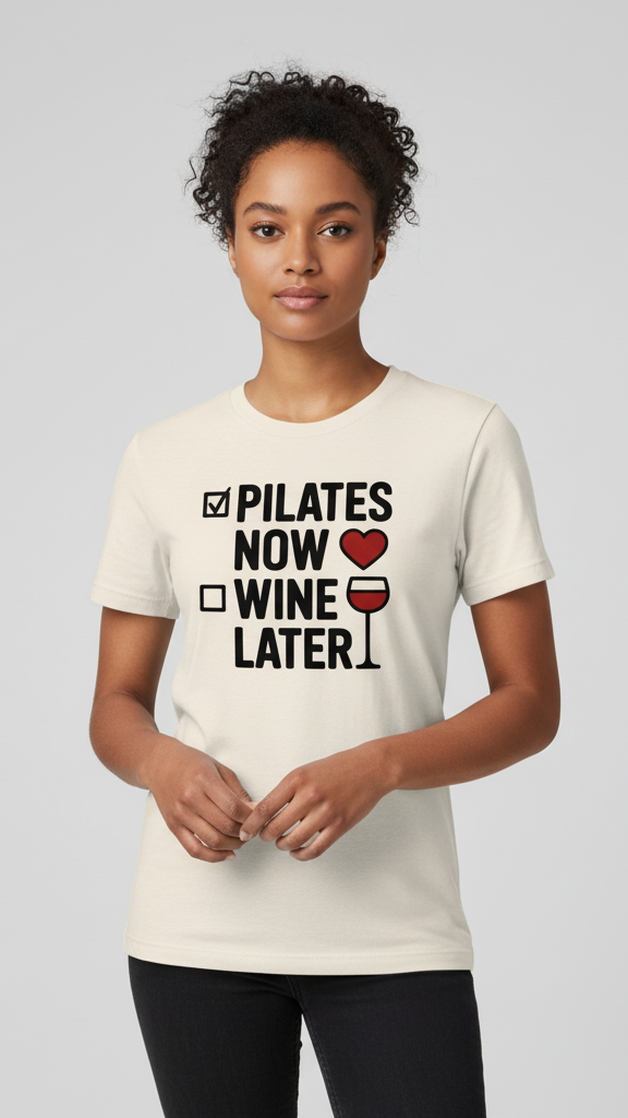 "Pilates Now Wine Later" Checklist T-shirt