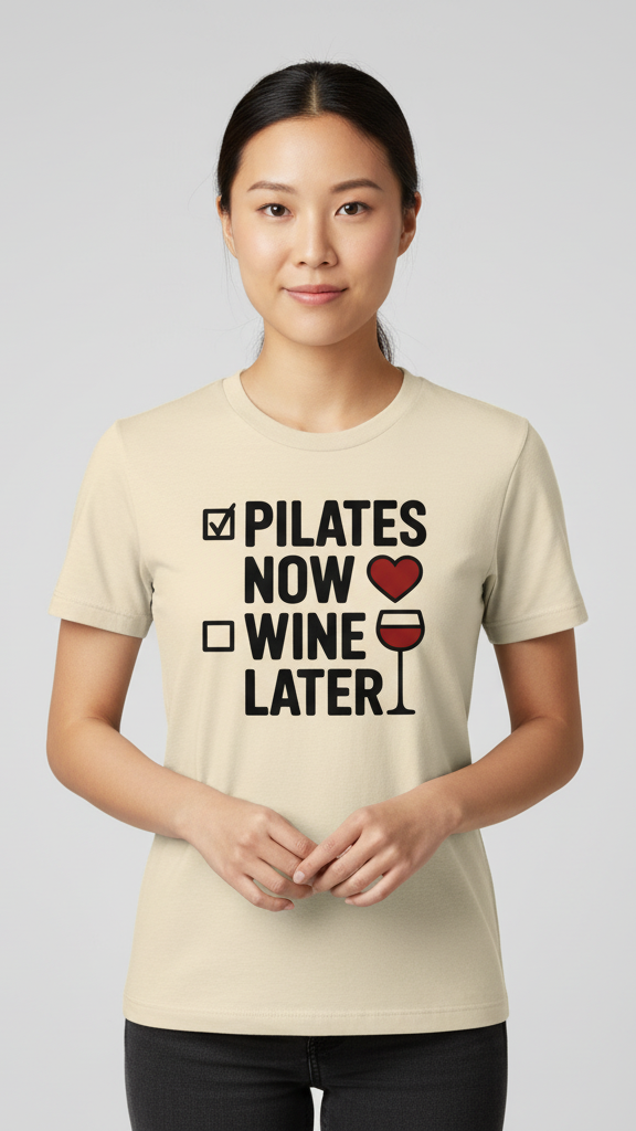 "Pilates Now Wine Later" Checklist T-shirt