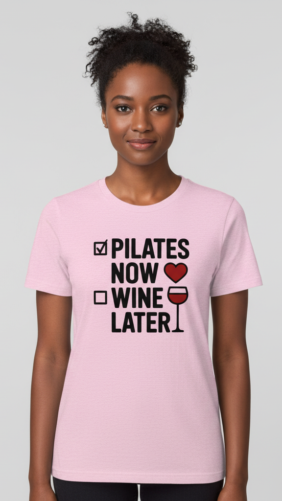 "Pilates Now Wine Later" Checklist T-shirt