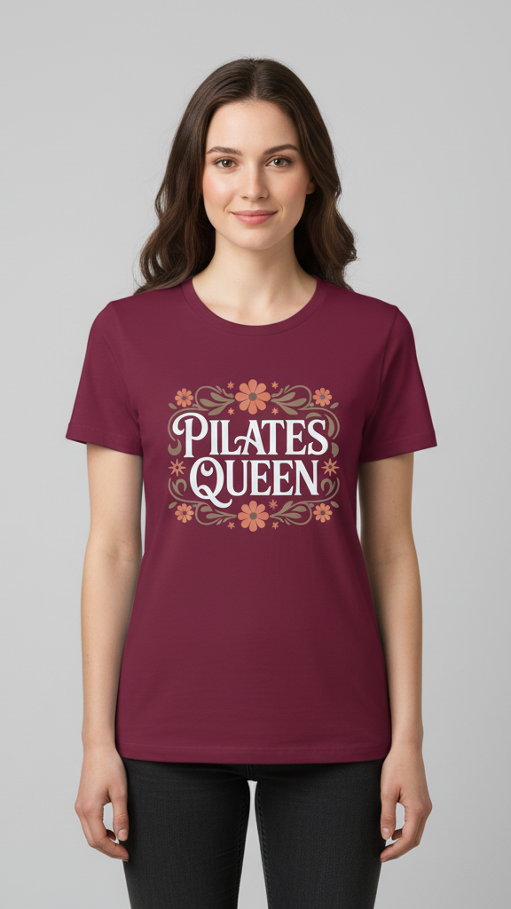 "Pilates Queen" Ornate Floral Frame T-shirt