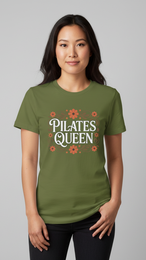 "Pilates Queen" Ornate Floral Frame T-shirt