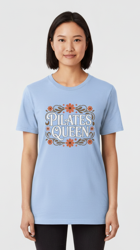 "Pilates Queen" Ornate Floral Frame T-shirt