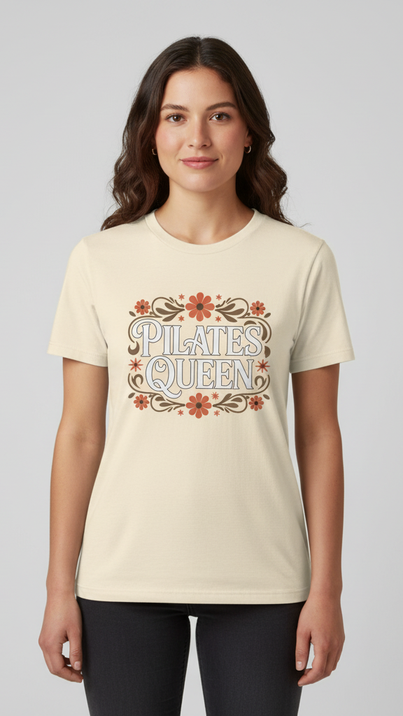 "Pilates Queen" Ornate Floral Frame T-shirt