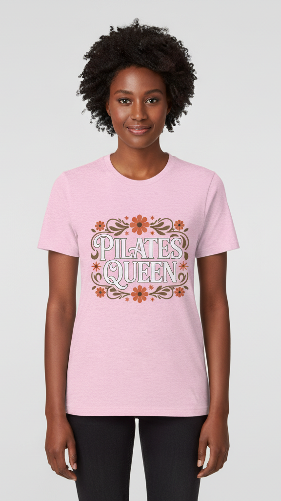 "Pilates Queen" Ornate Floral Frame T-shirt
