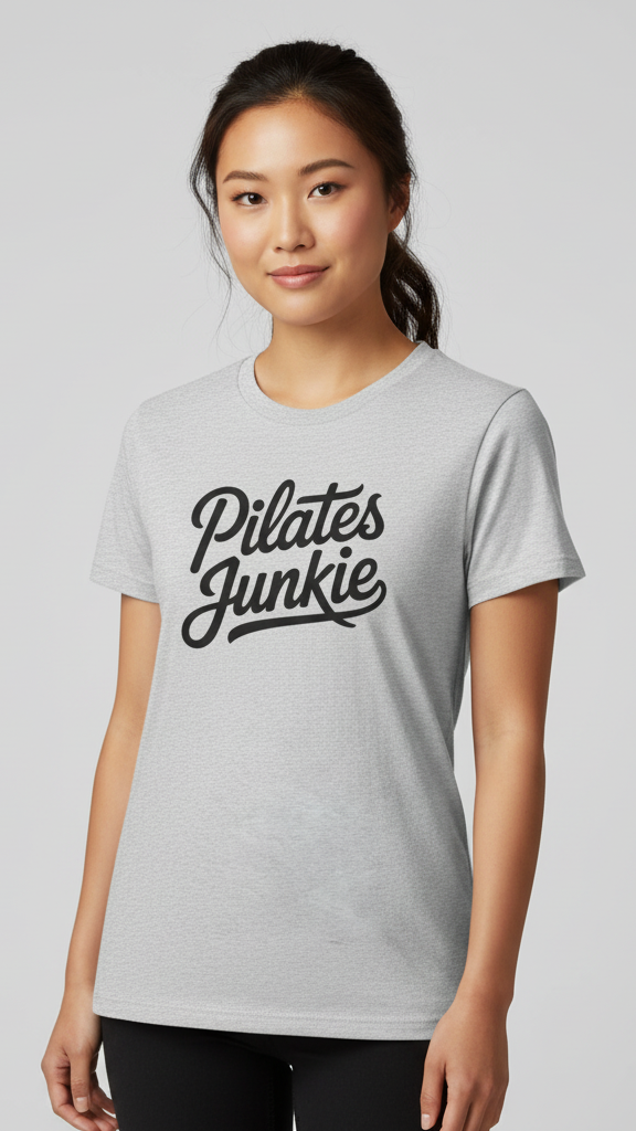 "Pilates Junkie" Flowing Script T-shirt