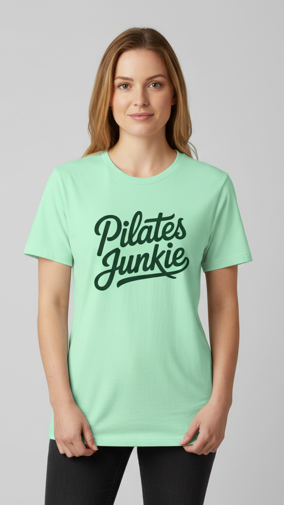"Pilates Junkie" Flowing Script T-shirt