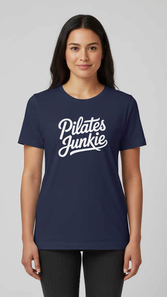 "Pilates Junkie" Flowing Script T-shirt