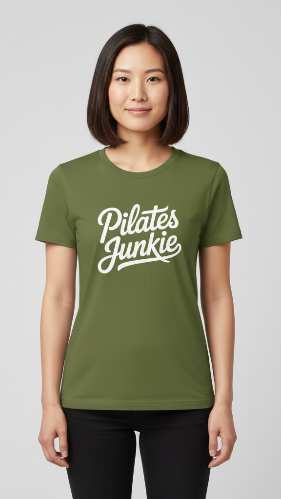 "Pilates Junkie" Flowing Script T-shirt