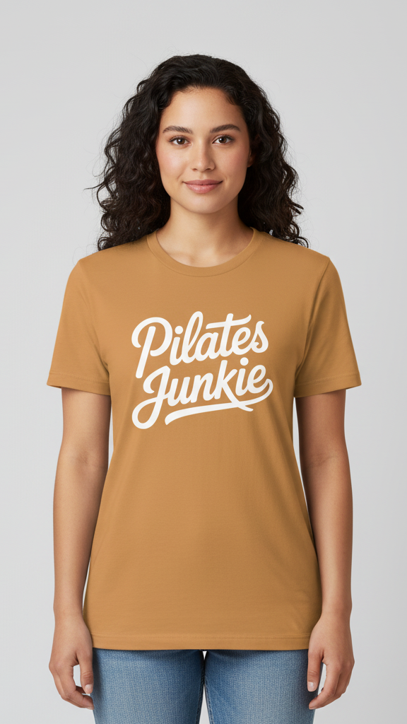 "Pilates Junkie" Flowing Script T-shirt