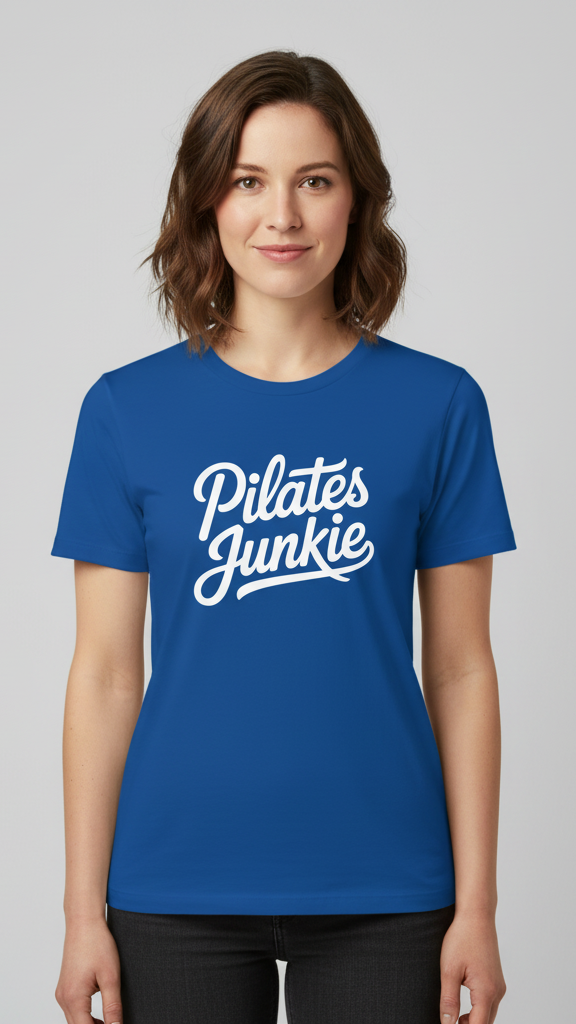 "Pilates Junkie" Flowing Script T-shirt