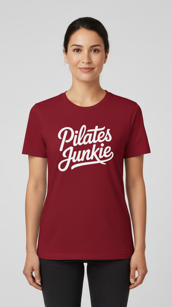 "Pilates Junkie" Flowing Script T-shirt