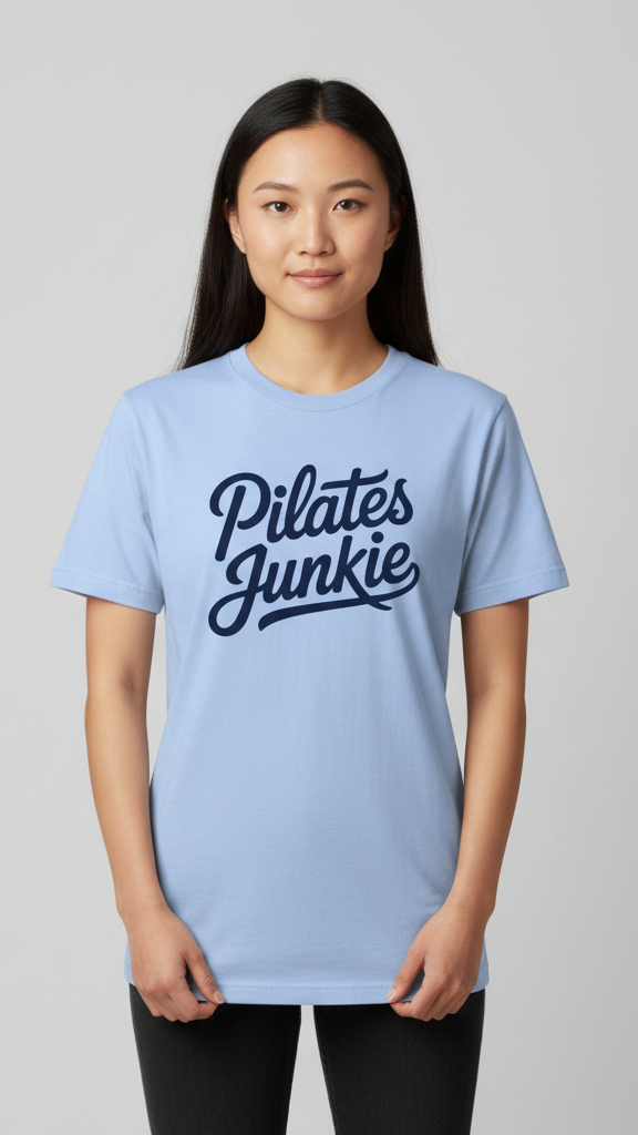 "Pilates Junkie" Flowing Script T-shirt