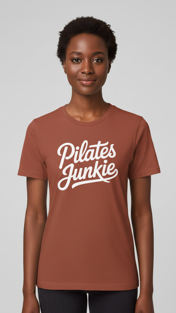 "Pilates Junkie" Flowing Script T-shirt