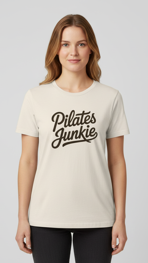 "Pilates Junkie" Flowing Script T-shirt