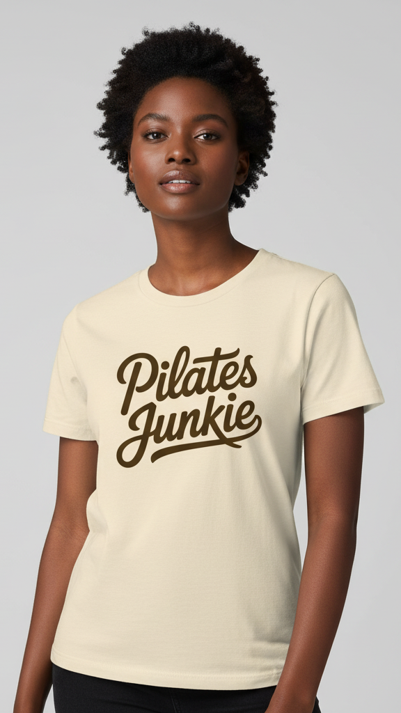 "Pilates Junkie" Flowing Script T-shirt