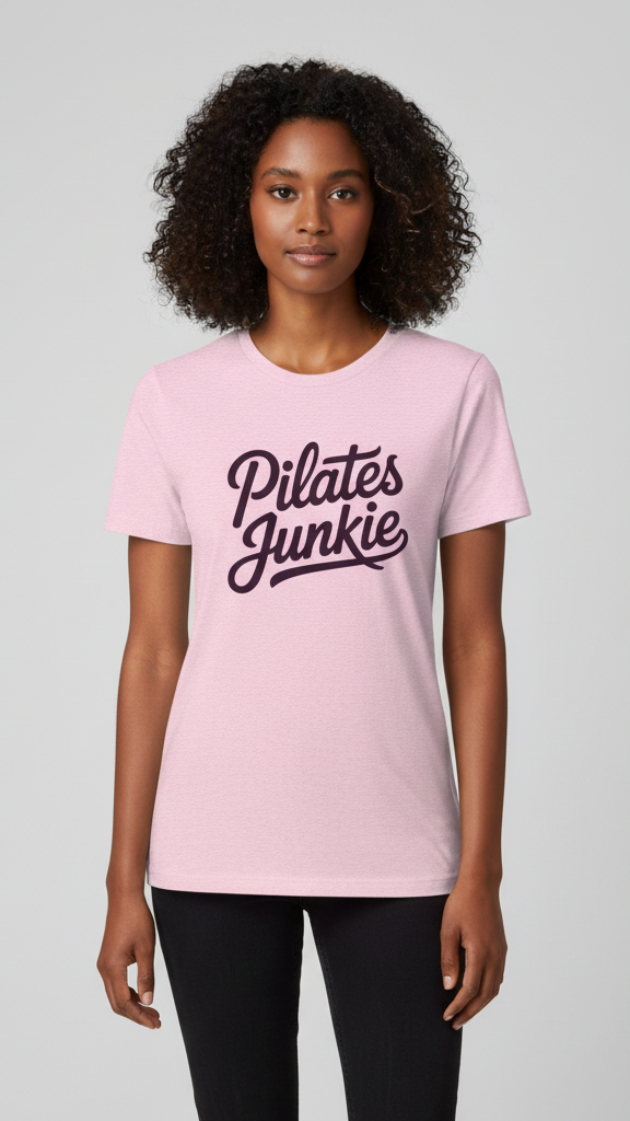 "Pilates Junkie" Flowing Script T-shirt