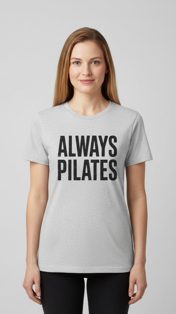 "Always Pilates" Distressed Block Lettering T-shirt