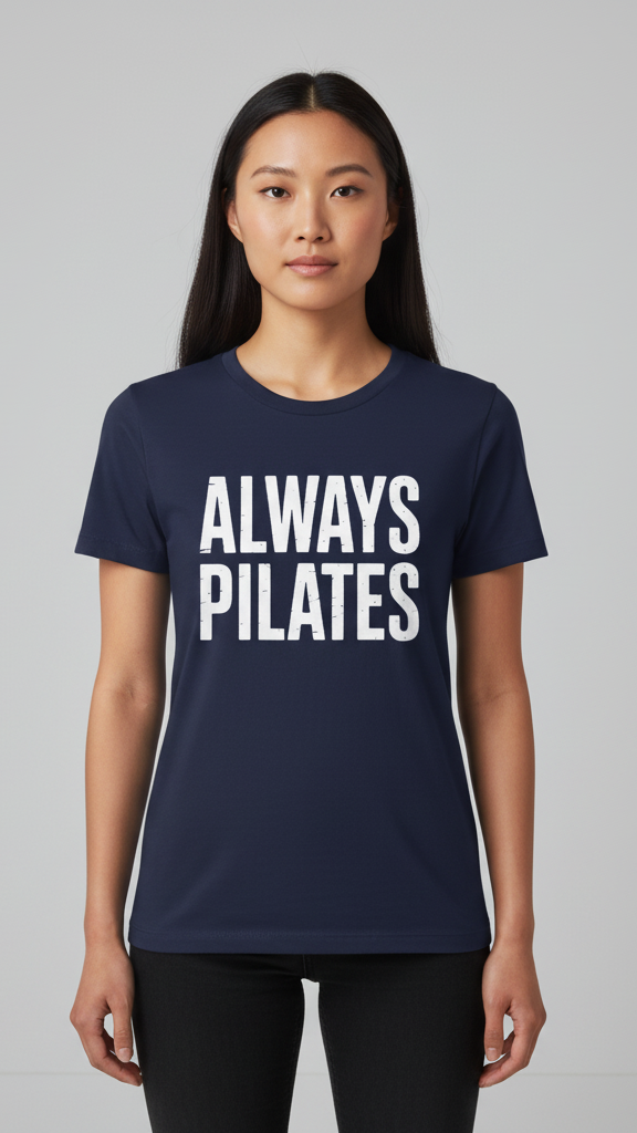 "Always Pilates" Distressed Block Lettering T-shirt