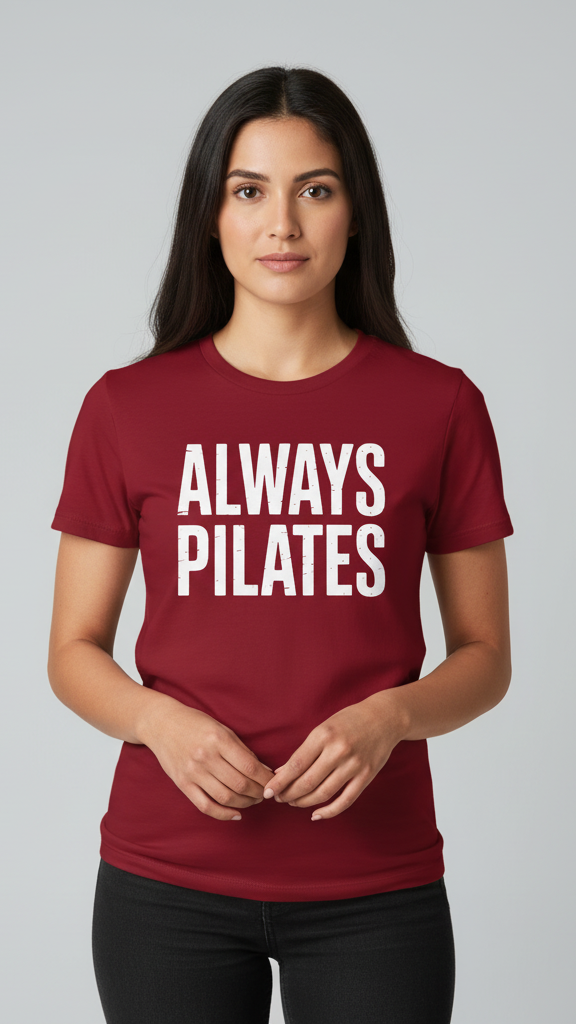 "Always Pilates" Distressed Block Lettering T-shirt