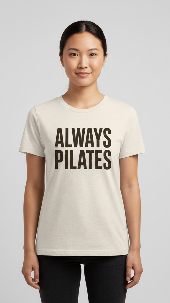 "Always Pilates" Distressed Block Lettering T-shirt