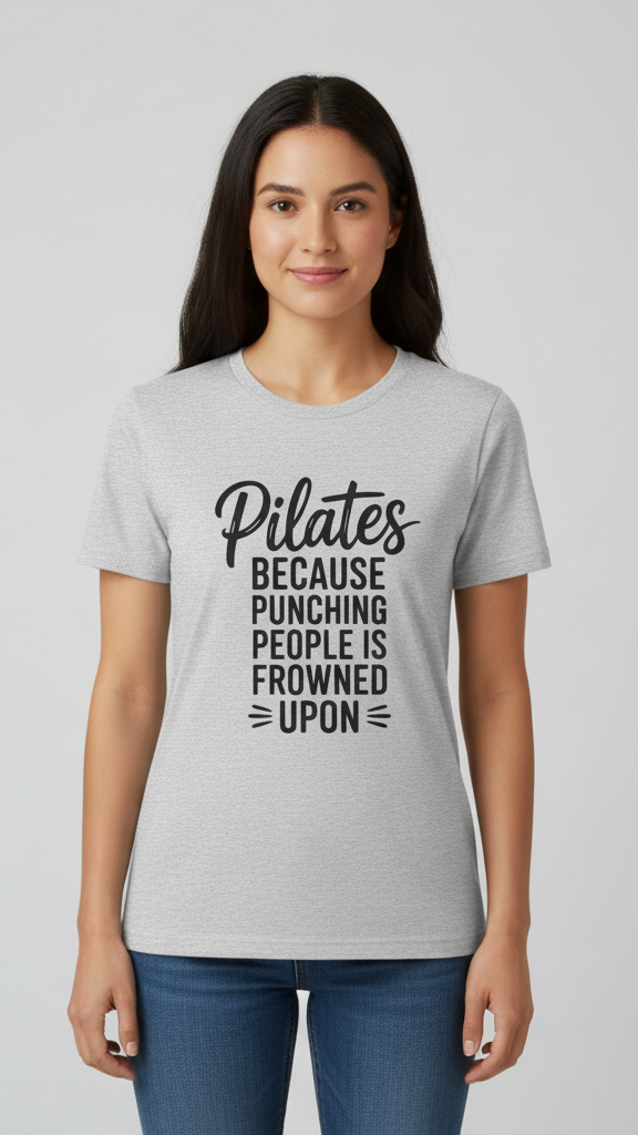 "Pilates Because Punching People Is Frowned" T-shirt