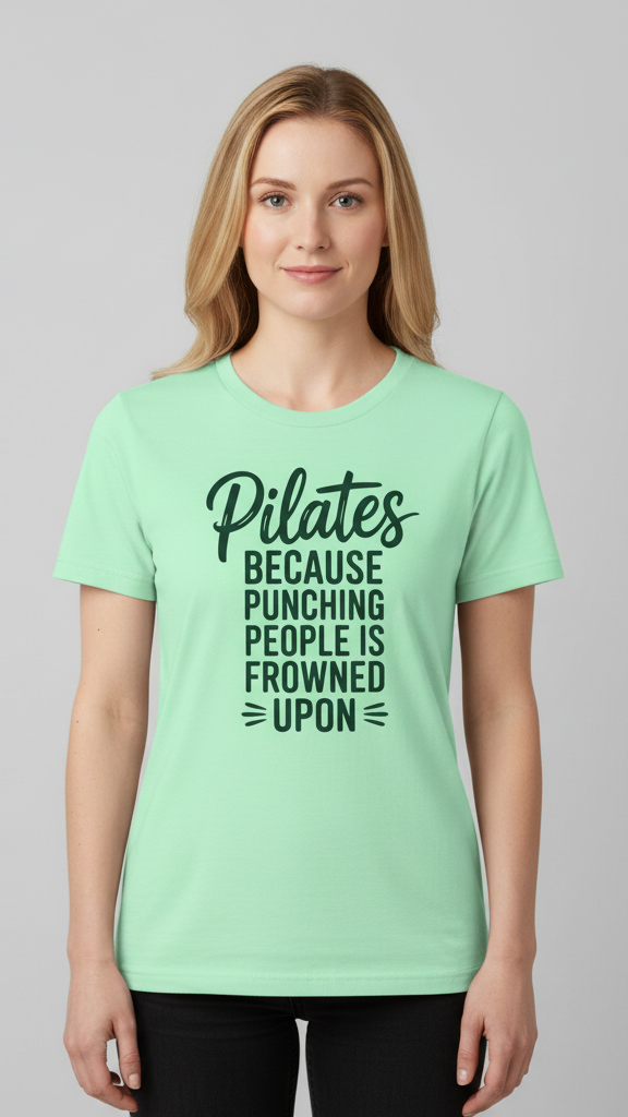 "Pilates Because Punching People Is Frowned" T-shirt