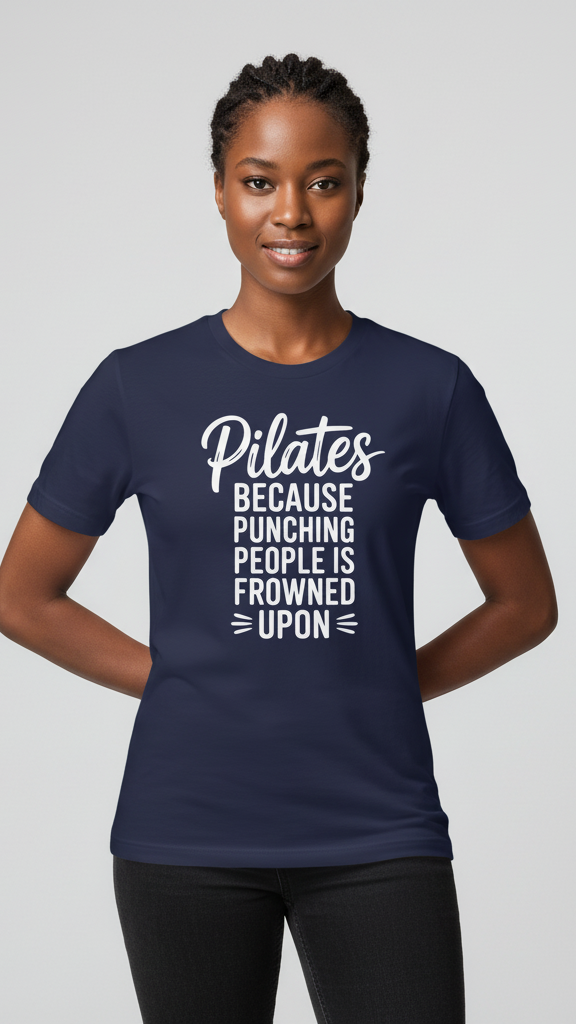 "Pilates Because Punching People Is Frowned" T-shirt