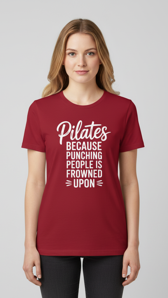 "Pilates Because Punching People Is Frowned" T-shirt