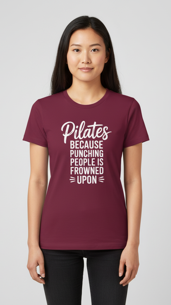 "Pilates Because Punching People Is Frowned" T-shirt