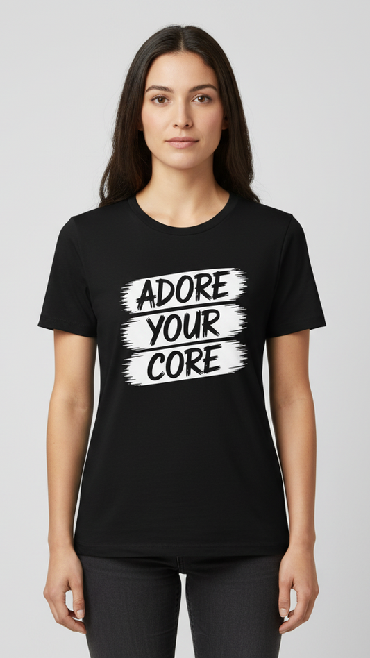 "Adore Your Core" Distressed Brushstroke T-shirt