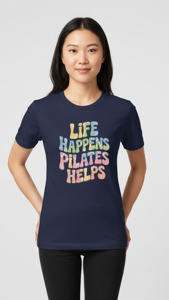 "Life Happens. Pilates Helps." Wavy Pastel T-shirt