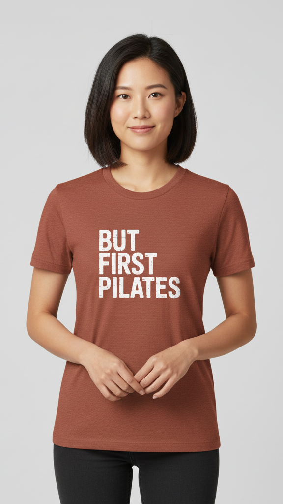 "But First Pilates" Distressed Block T-shirt