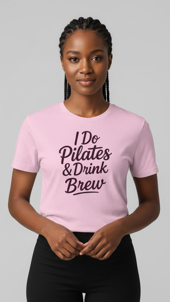 "I Do Pilates & Drink Cold Brew" Flowing Script T-shirt
