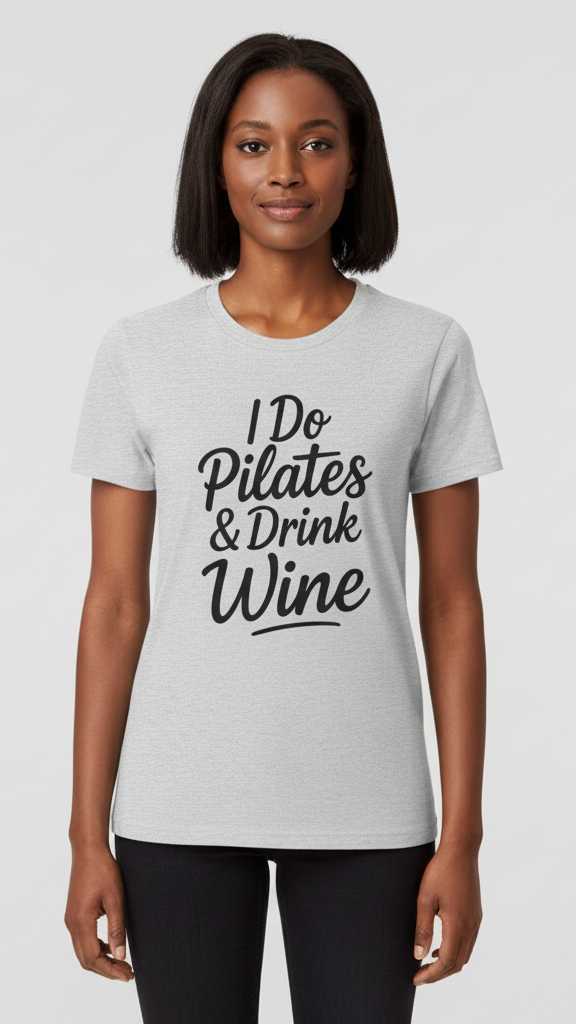 "I Do Pilates & Drink Wine" Elegant Script T-shirt
